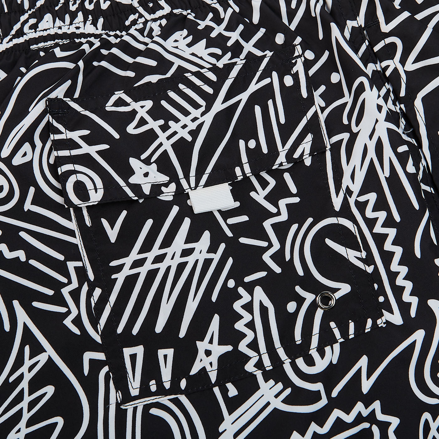 Canali Black Printed Microfiber Swimshorts Pocket
