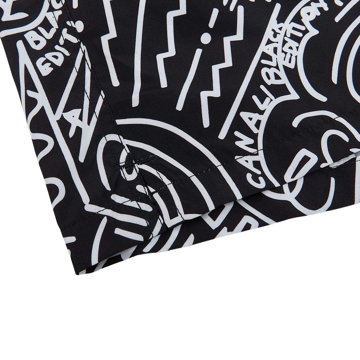 Canali Black Printed Microfiber Swimshorts Split