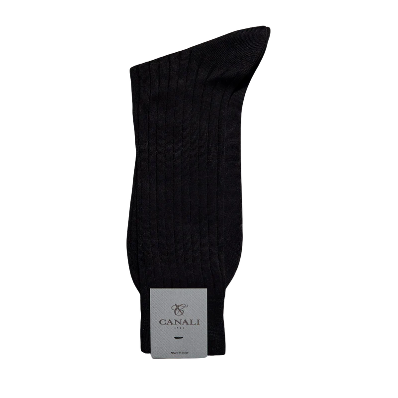 Black Ribbed Cotton Socks