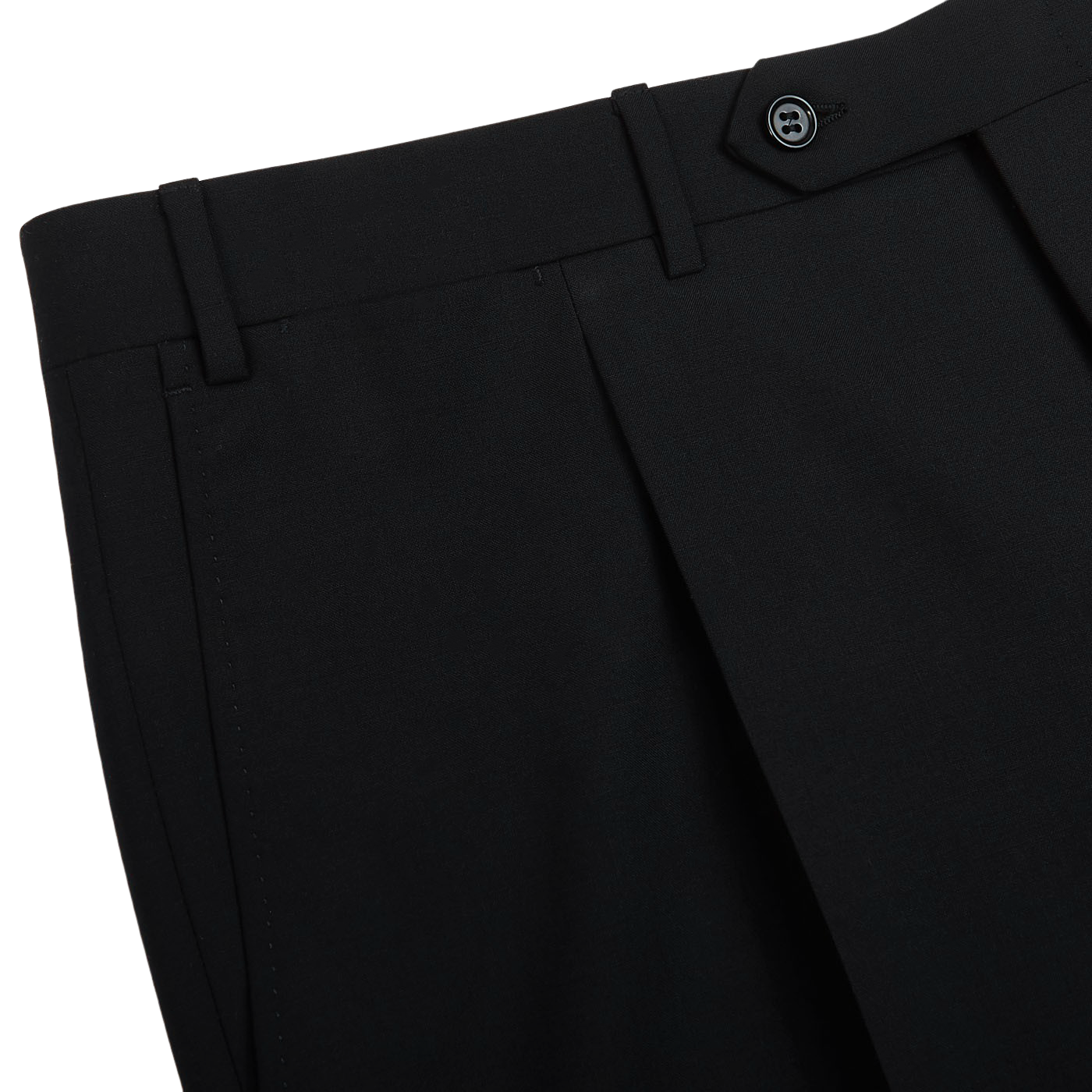 Canali Black Tropical Wool Single Pleat Trousers Edge