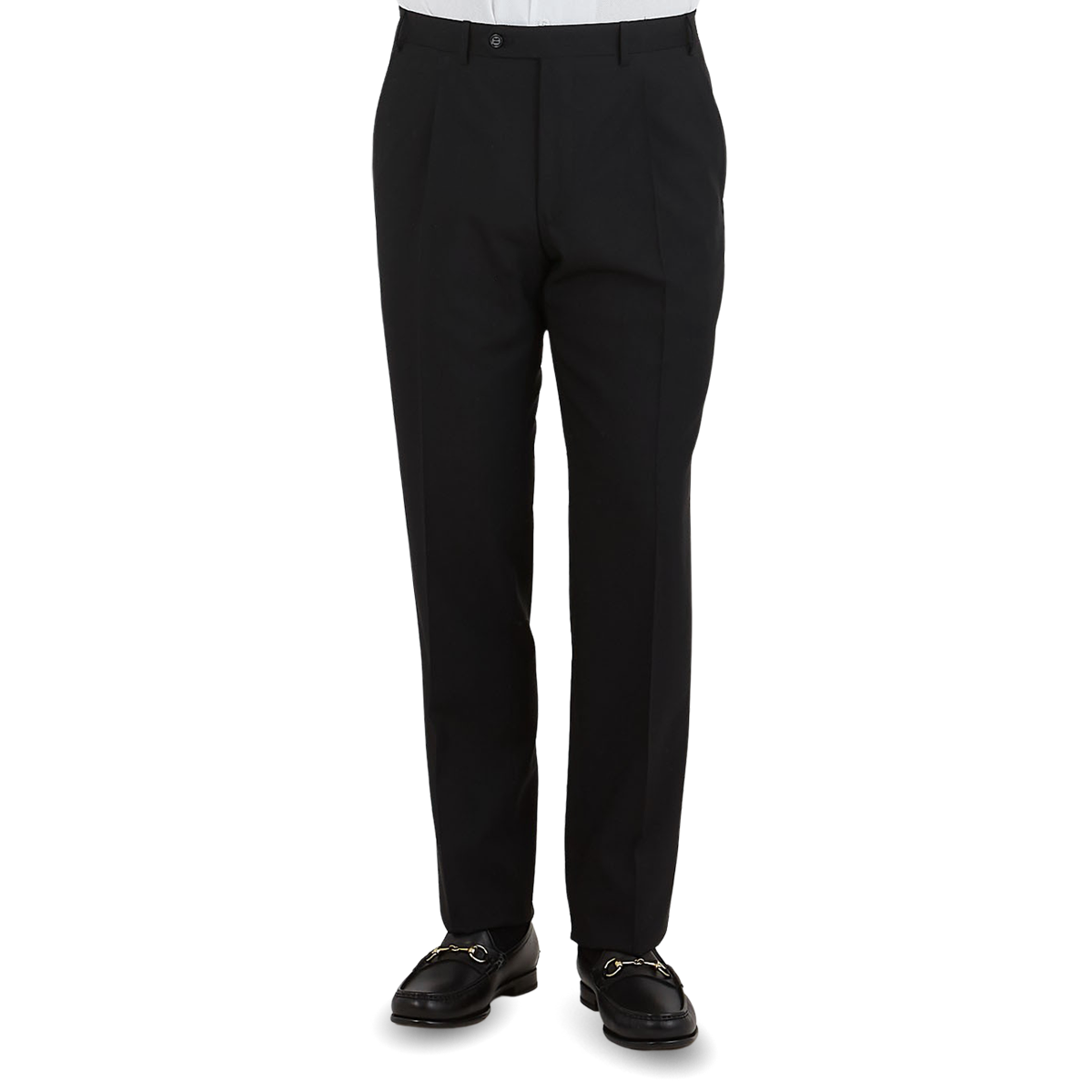 Canali Black Tropical Wool Single Pleat Trousers Front