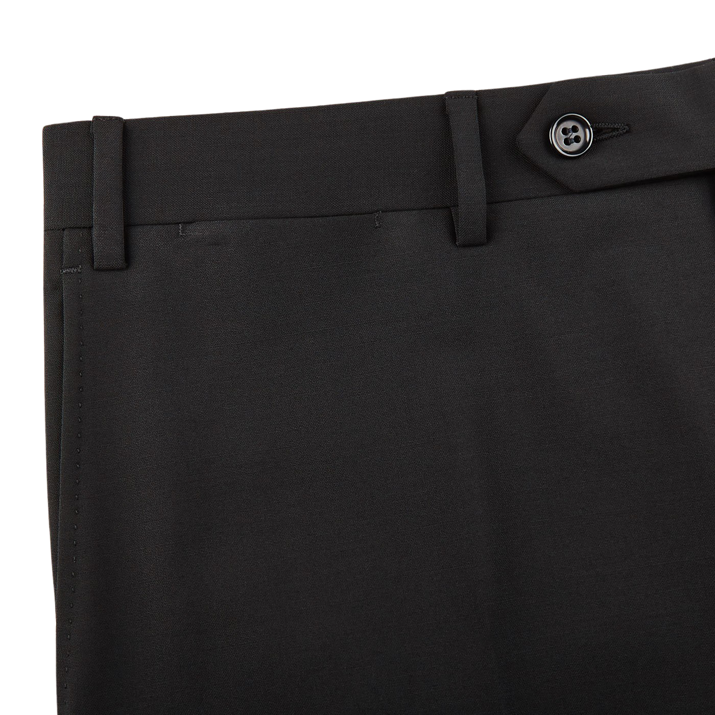 Canali Black Wool Stretch Flat Front Trousers Edge