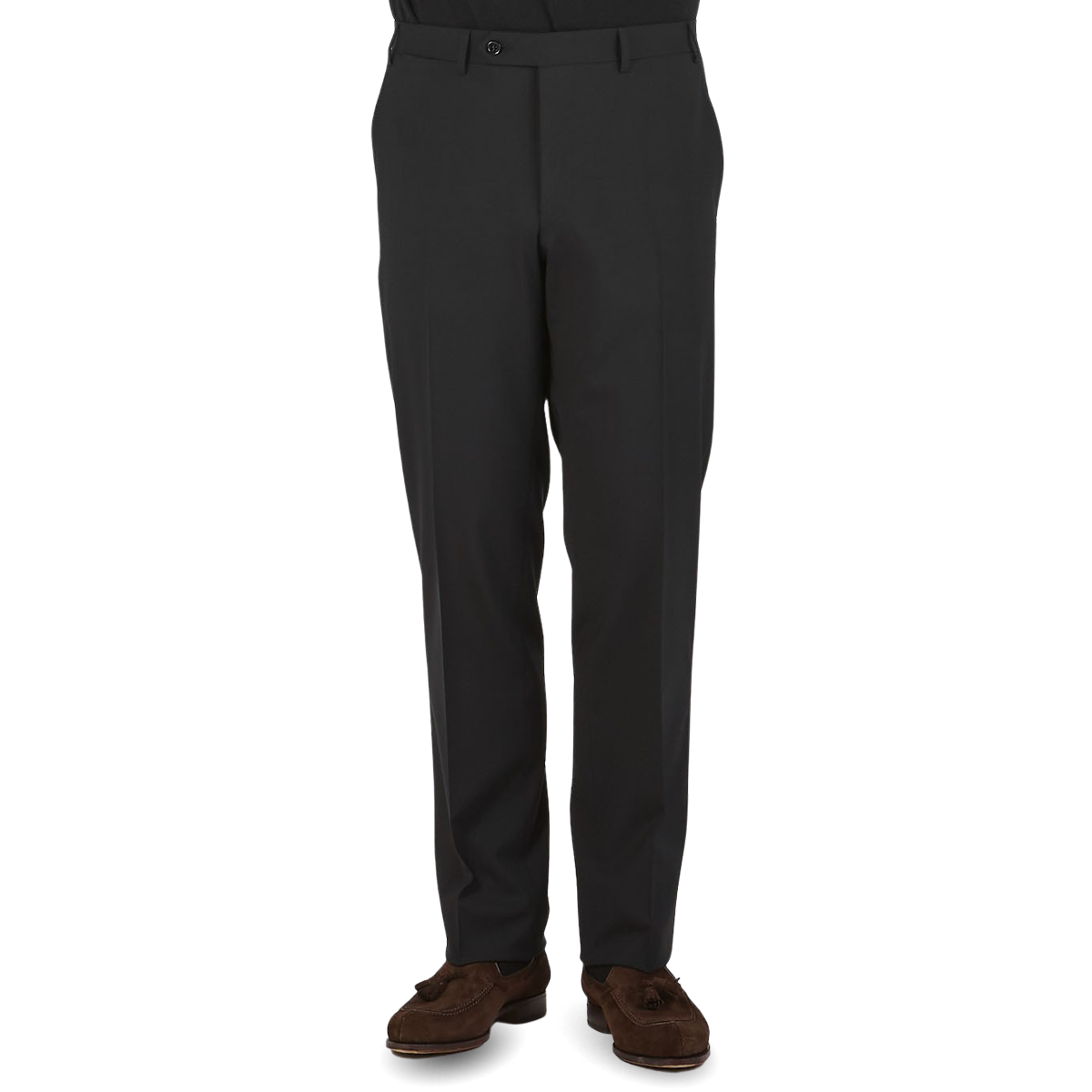 Canali Black Wool Stretch Flat Front Trousers Front