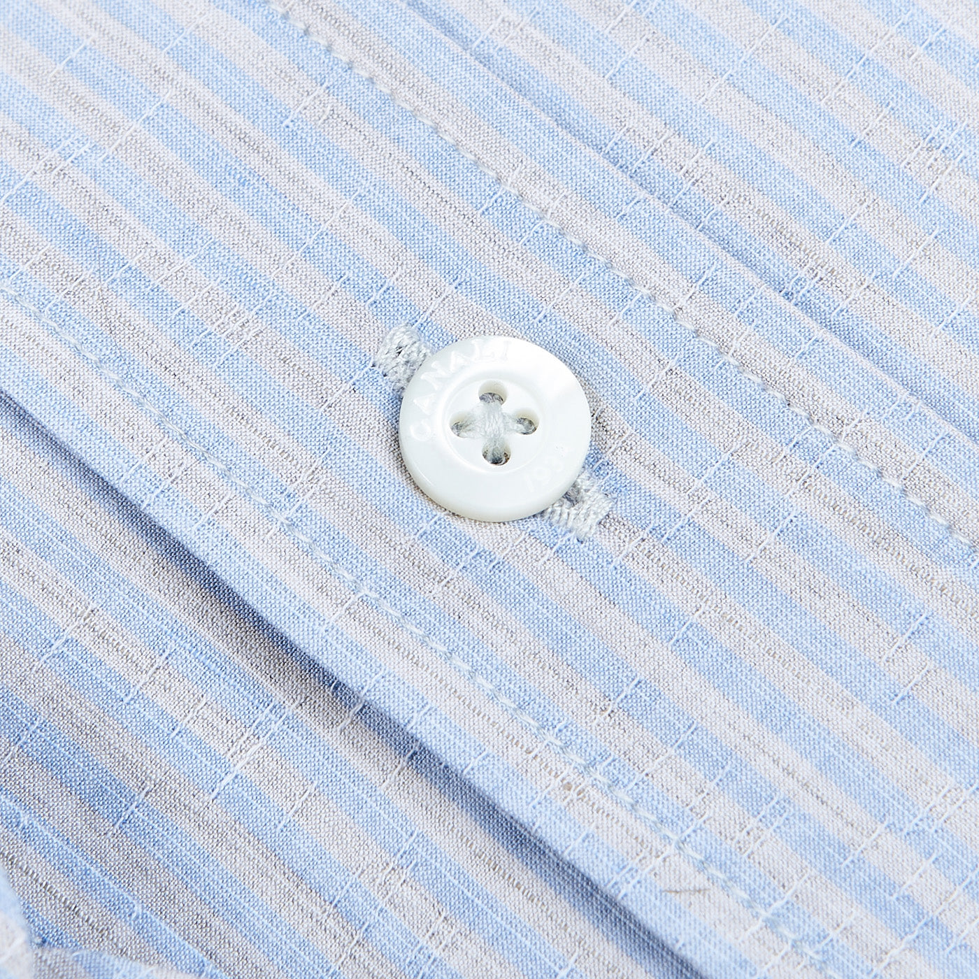 Canali Blue Beige Striped Cotton Linen BD Shirt Button