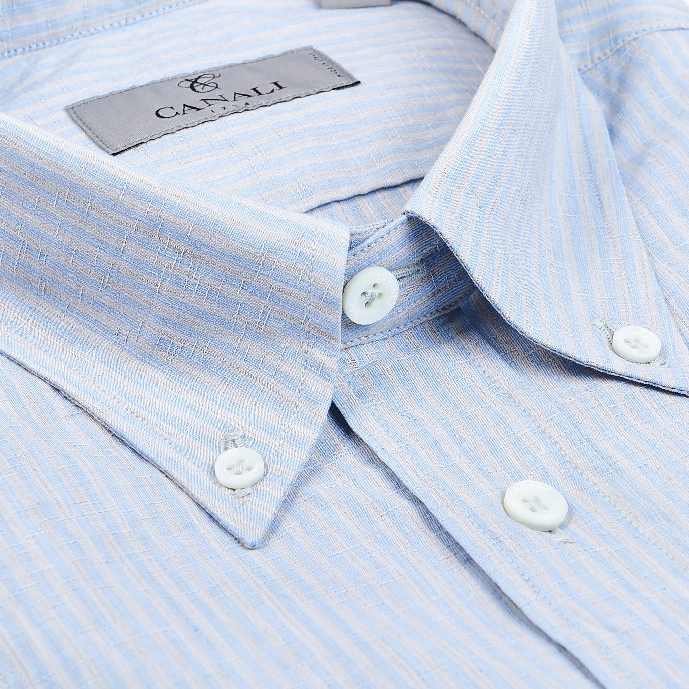 Canali Blue Beige Striped Cotton Linen BD Shirt Collar