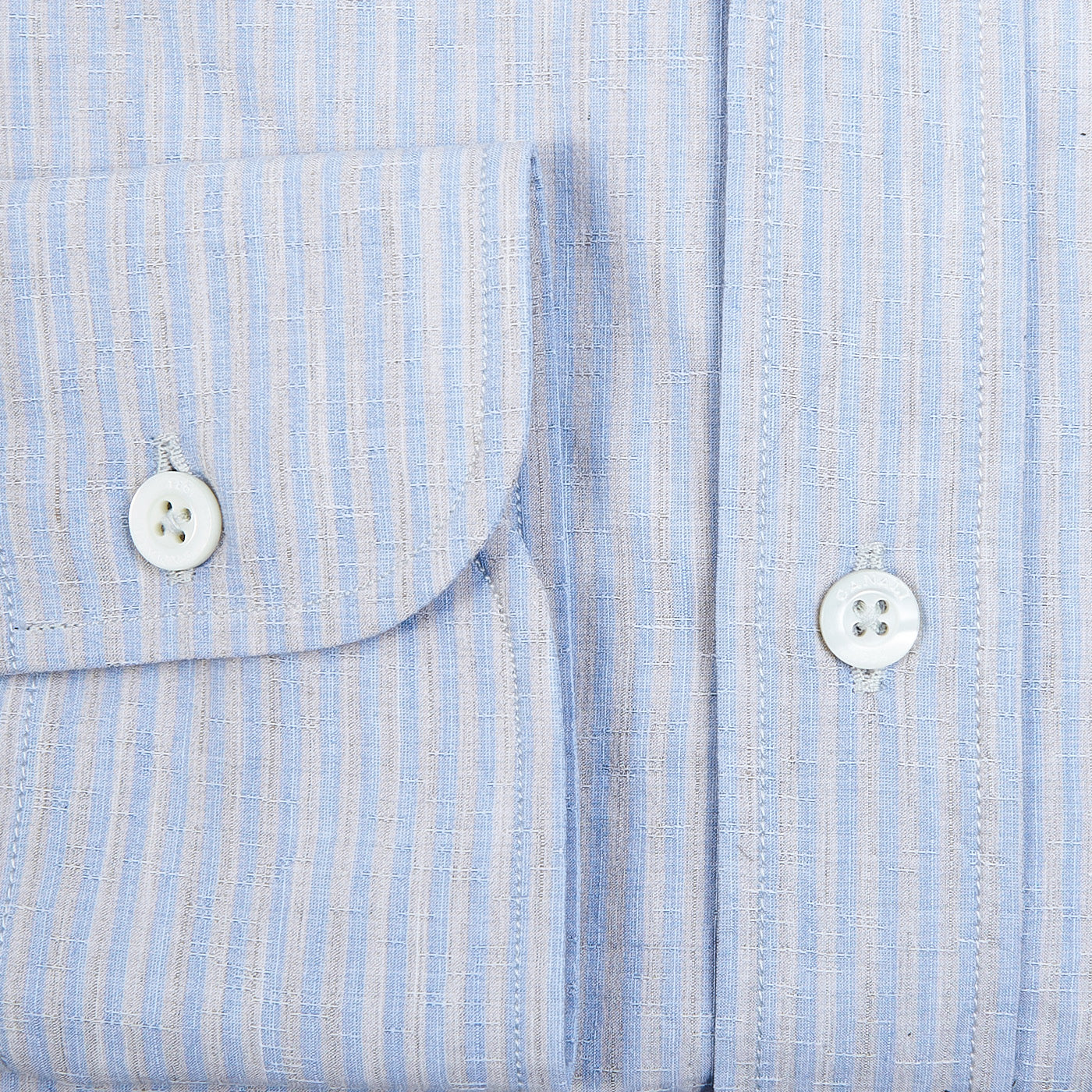 Canali Blue Beige Striped Cotton Linen BD Shirt Cuff