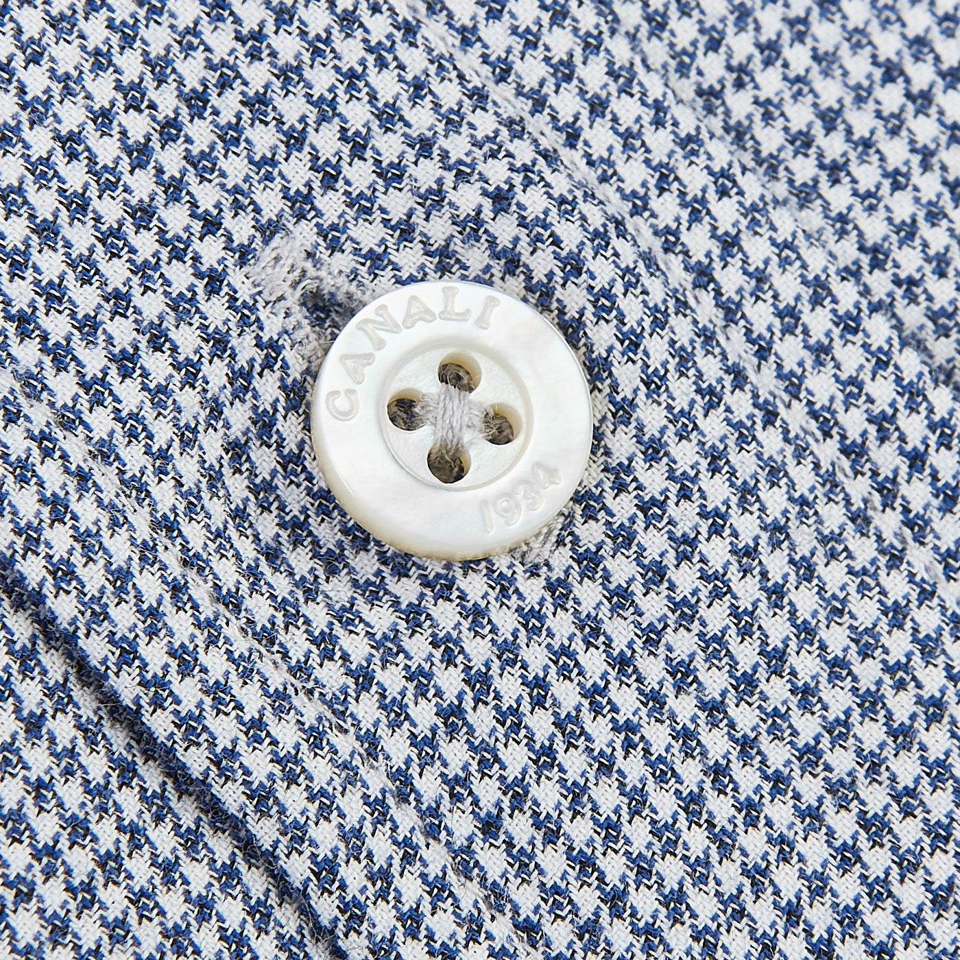 Canali Blue Dogtooth Cotton Flannel BD Shirt Button