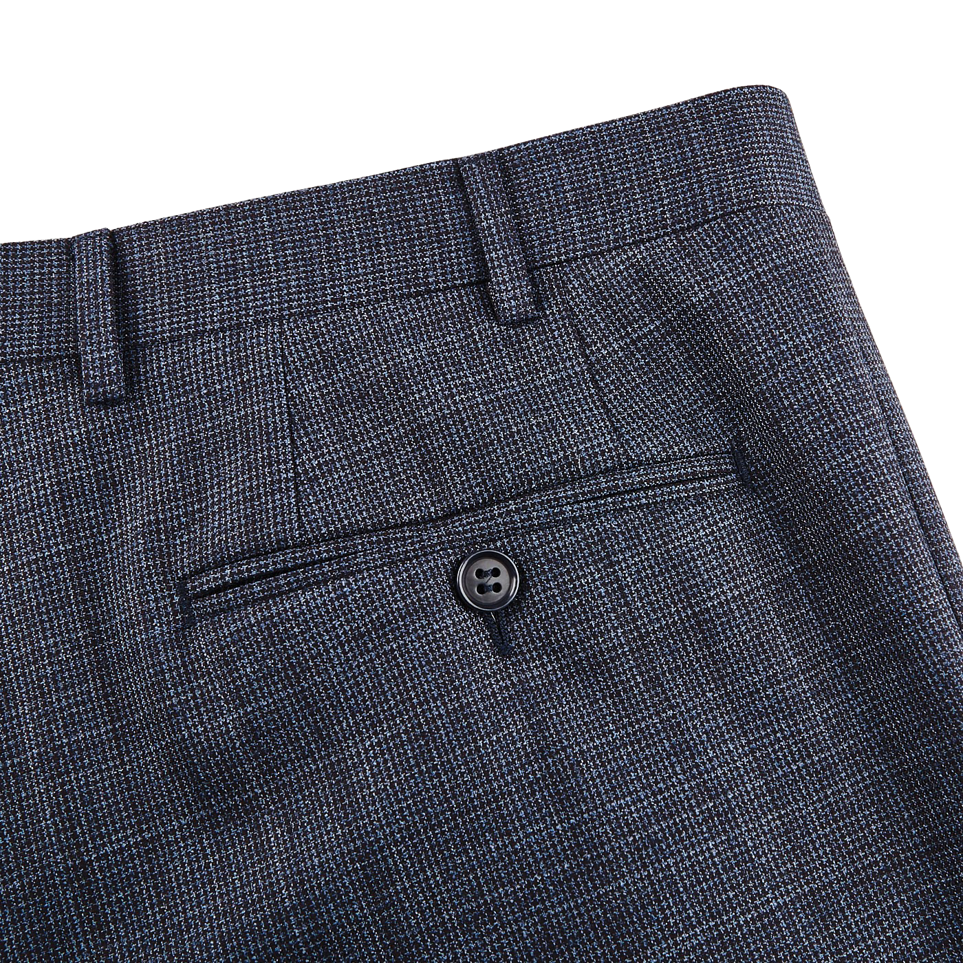 Canali Blue Houndstooth Wool Stretch Flat Front Trousers Pocket