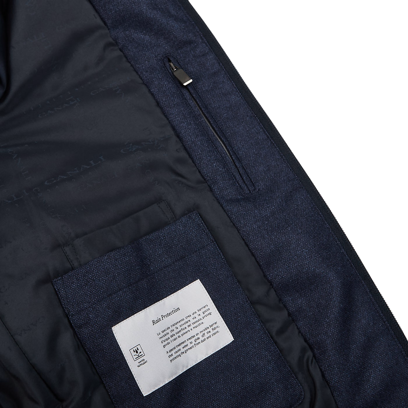 Canali Blue Melange Wool Fur Collar Blouson Inside