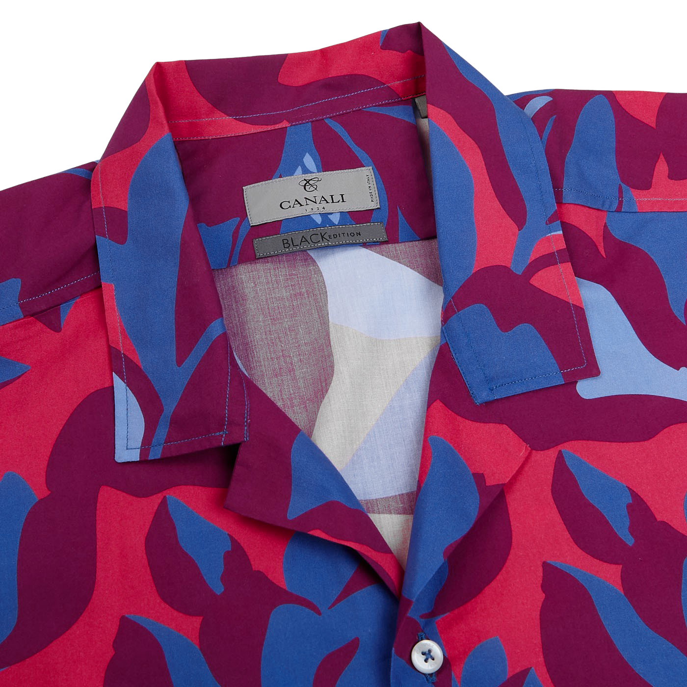 Canali Blue Printed Cotton Black Edition Shirt Collar