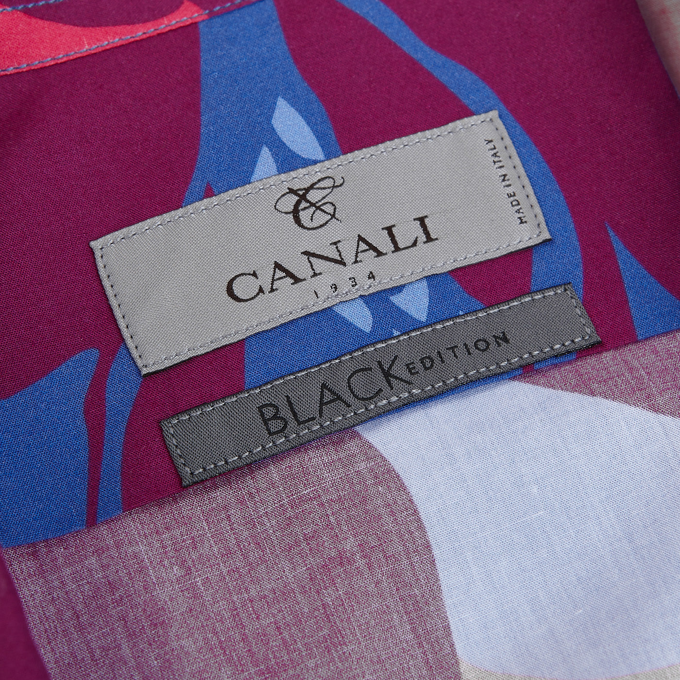 Canali Blue Printed Cotton Black Edition Shirt Tag