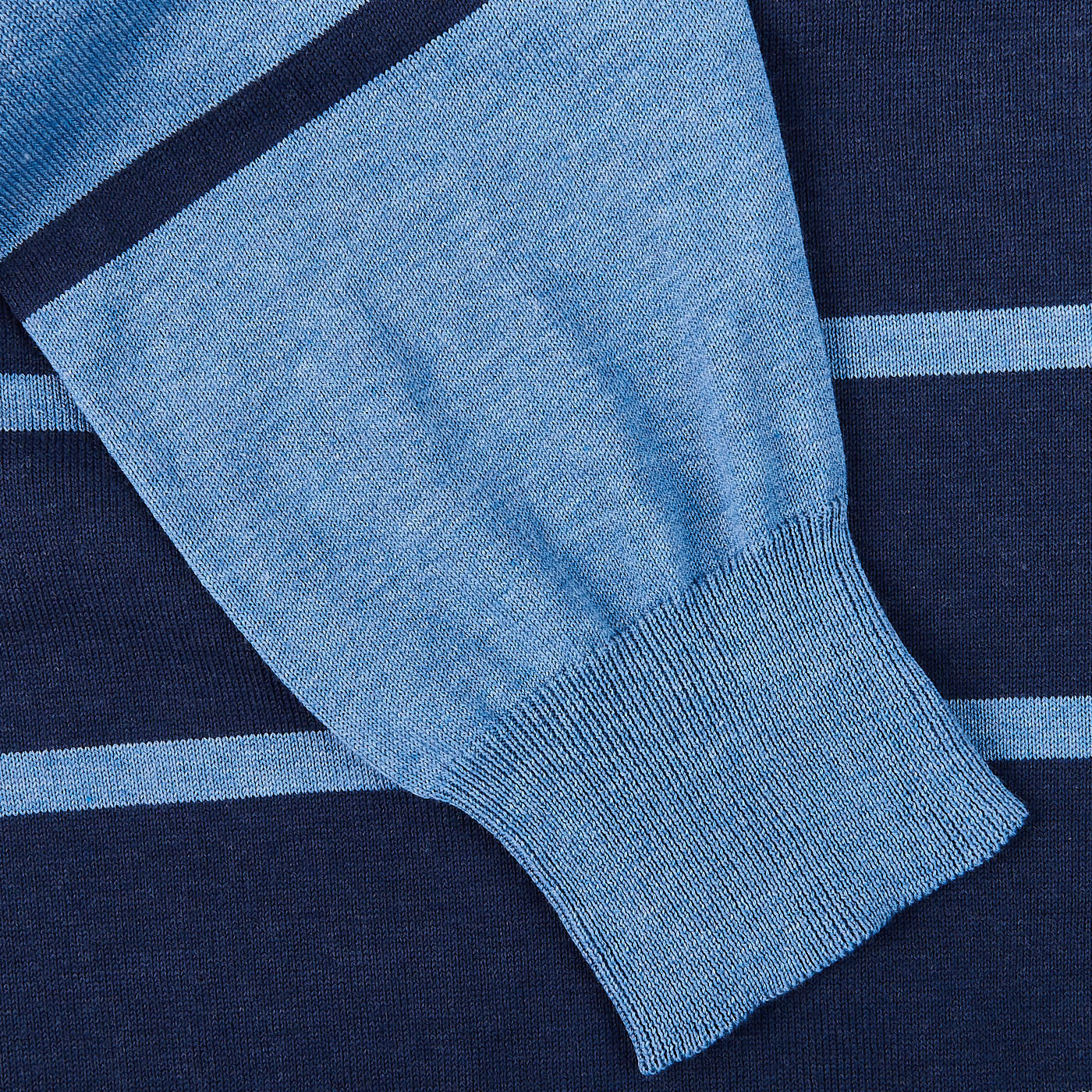 Canali Blue Striped Cotton Crewneck Sweater Cuff