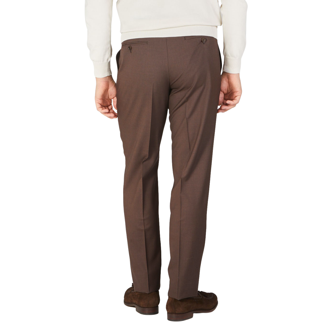 Canali Brown Tropical Wool Single Pleat Trousers Back