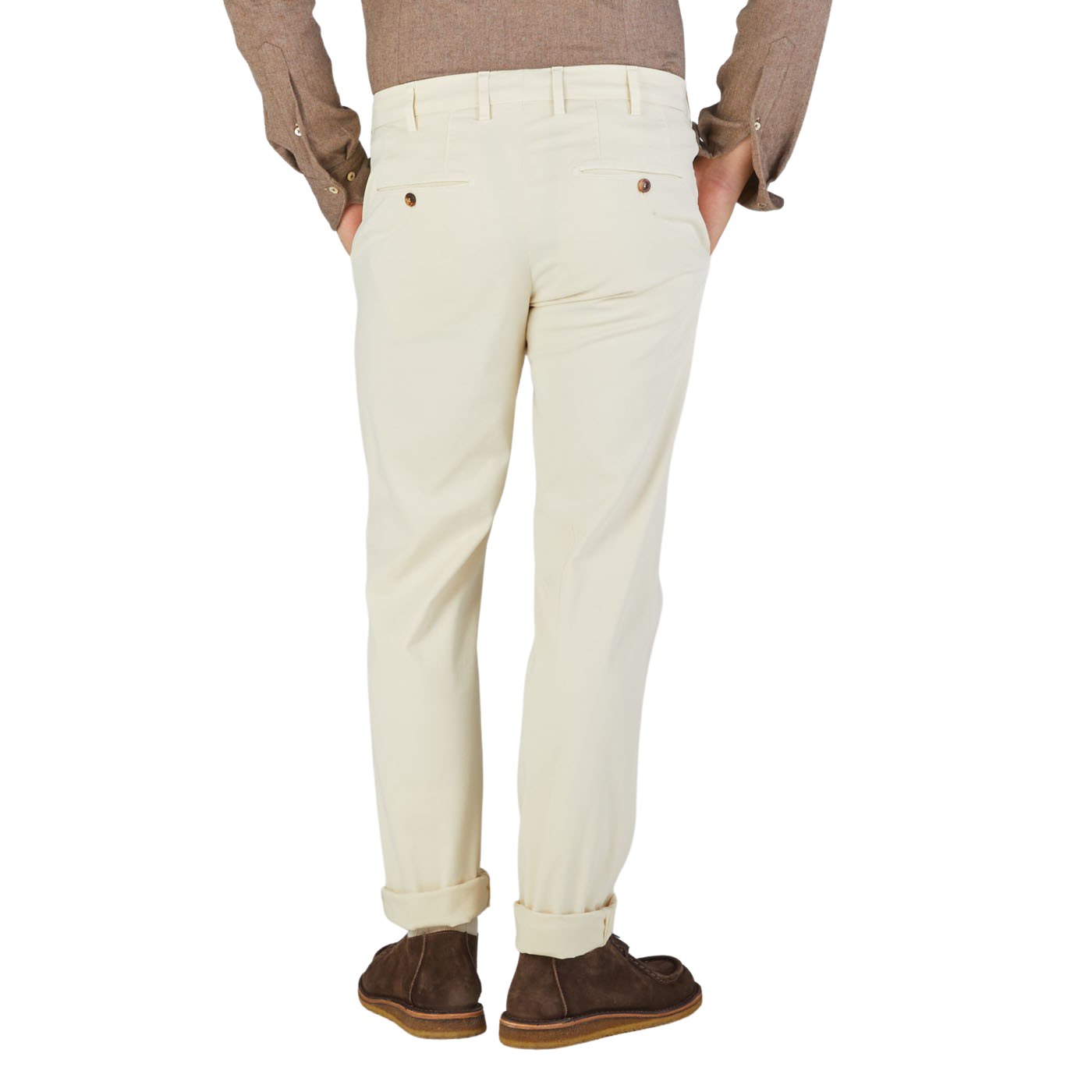 Canali Cream Beige Cotton Stretch Flat Front Chinos Back