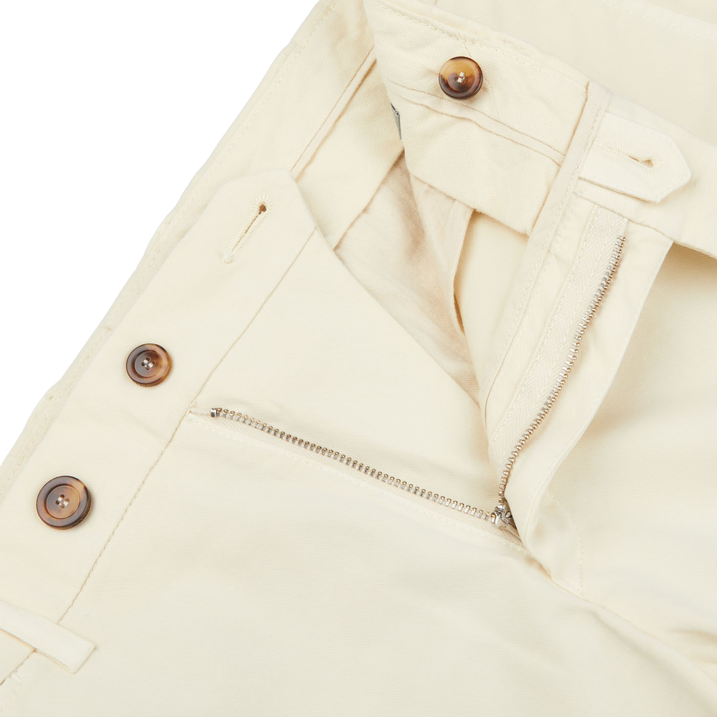 Canali Cream Beige Cotton Stretch Flat Front Chinos Zipper