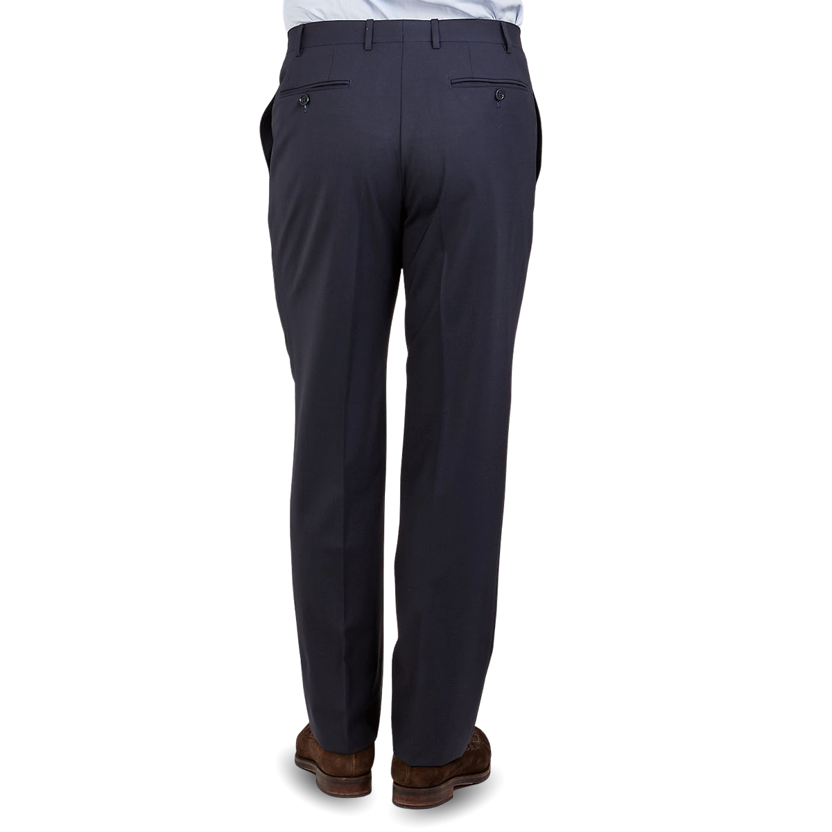 Canali Dark Matte Blue Wool Stretch Trousers Back