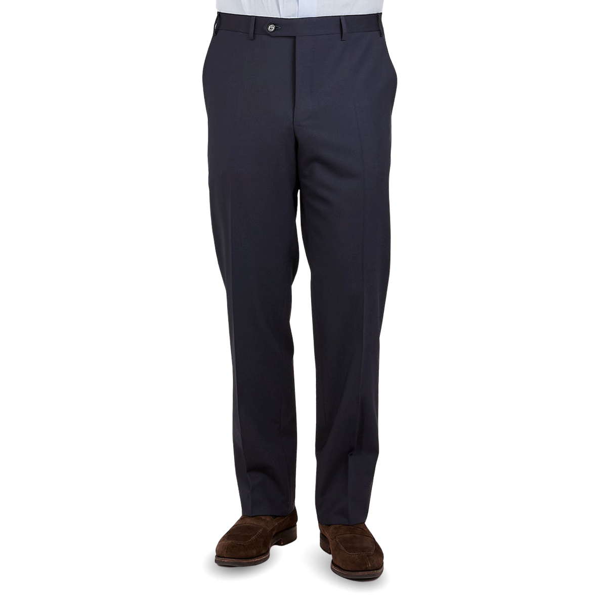 Canali Dark Matte Blue Wool Stretch Trousers Front