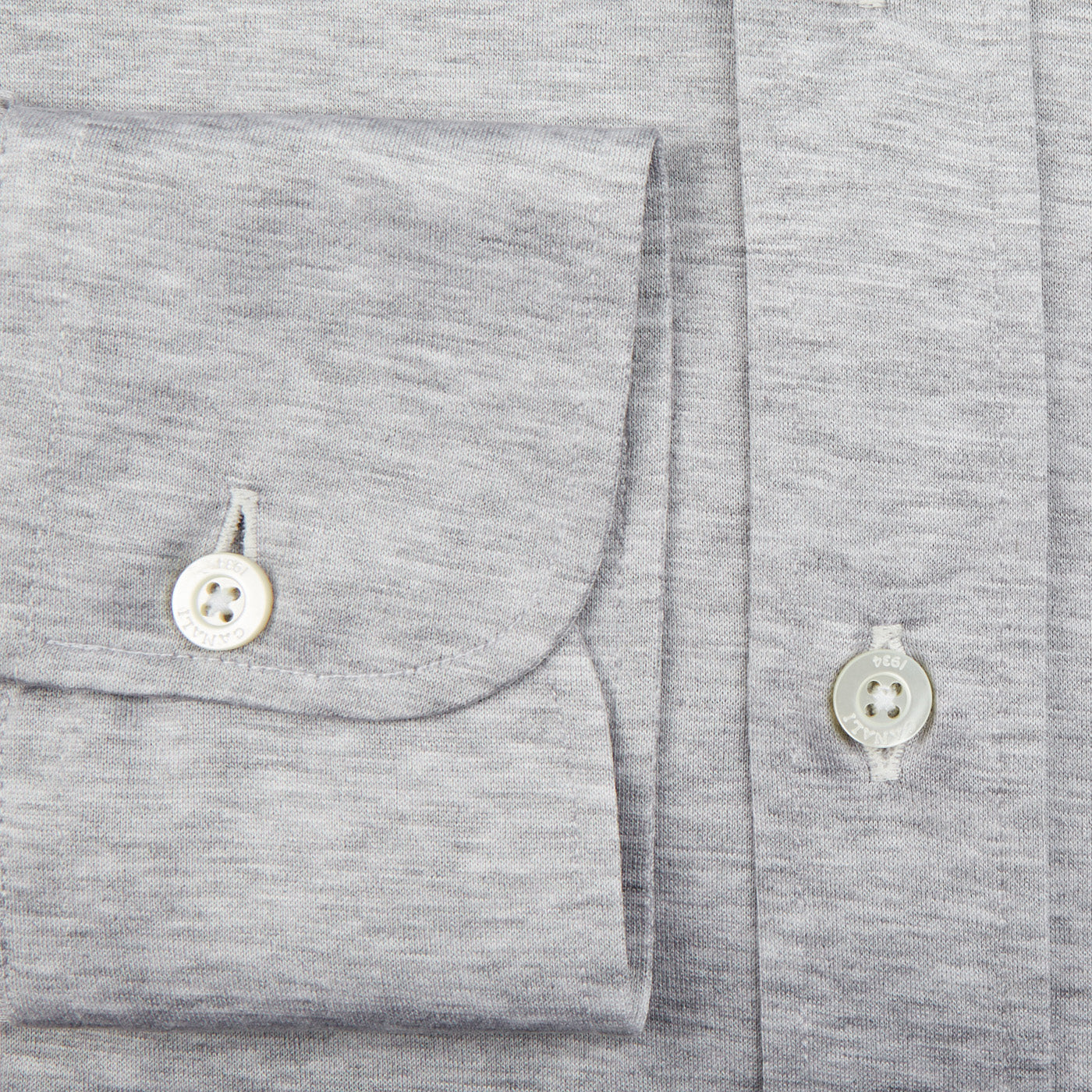 Canali Grey Melange Cotton Jersey Hidden BD Shirt Cuff