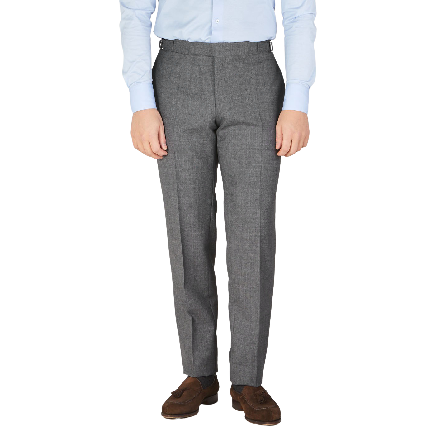 Canali Grey Melange Diagonal Wool Trousers Front