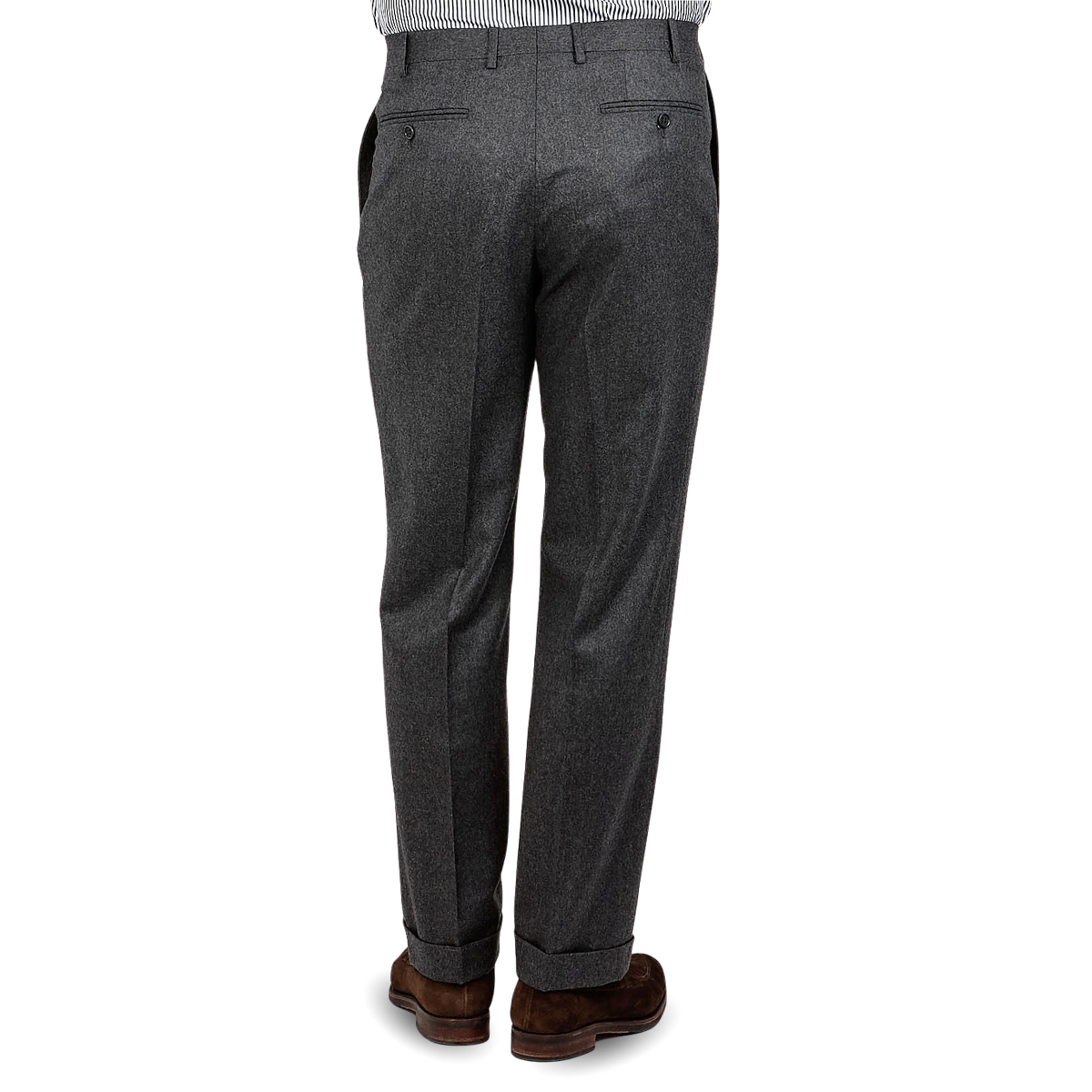 Canali Grey Wool Flannel Flat Front Trousers Back 22983