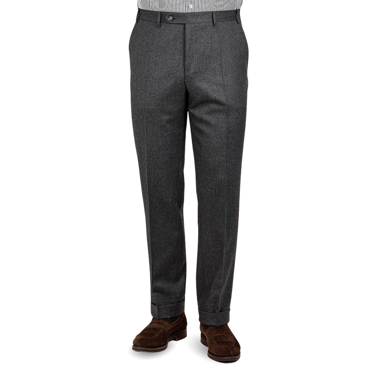 Canali Grey Wool Flannel Flat Front Trousers Front 22983