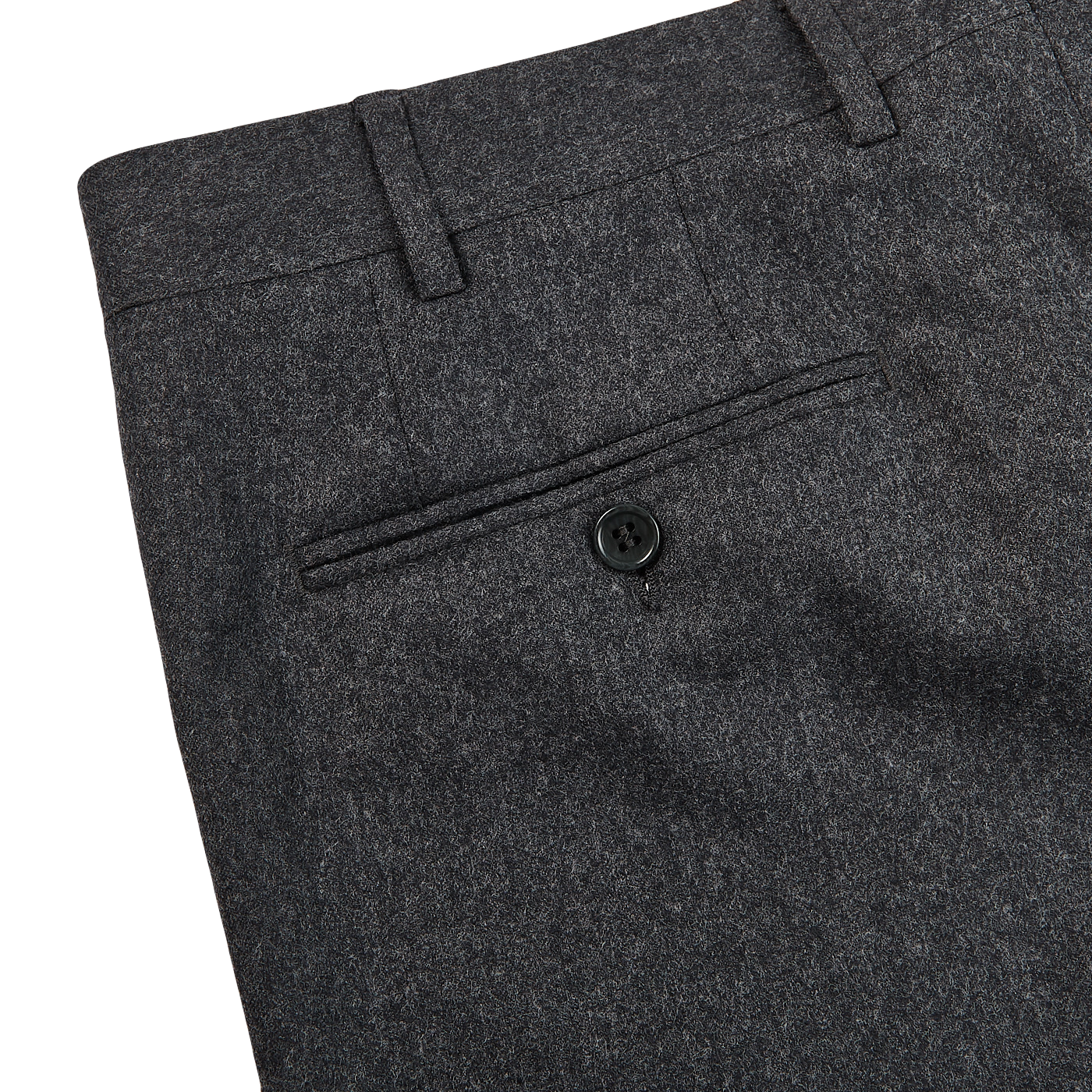 Canali Grey Wool Flannel Flat Front Trousers Pocket 22983