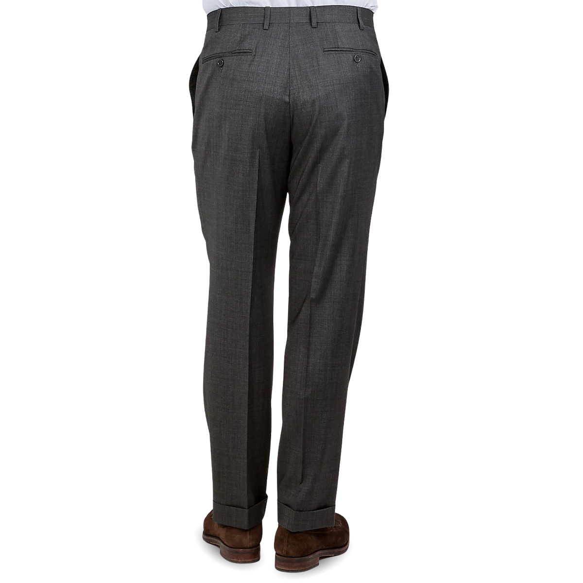 Canali Grey Wool Stretch Flat Front Trousers Back