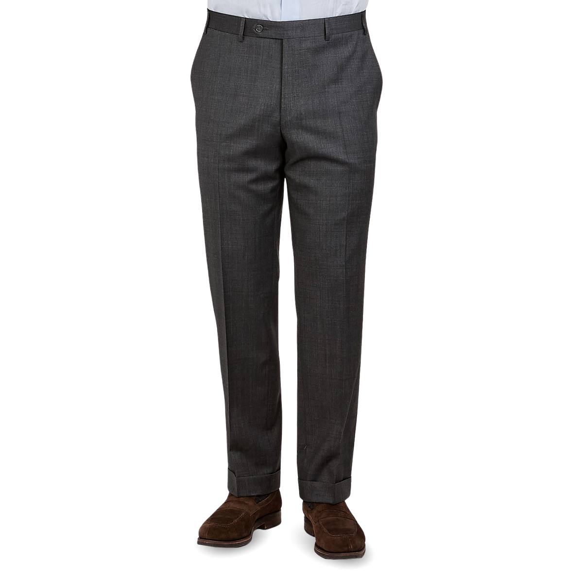 Canali Grey Wool Stretch Flat Front Trousers Front