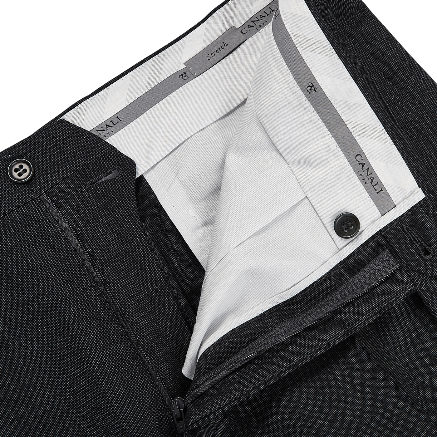 Canali Grey Wool Stretch Flat Front Trousers Zipper (kopia)