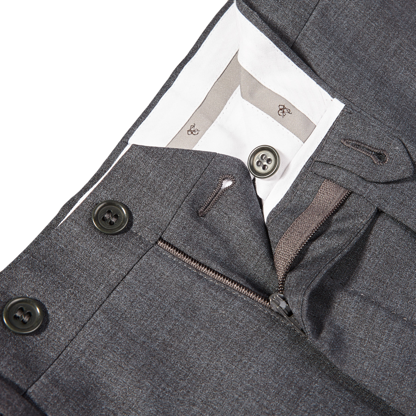 Canali Light Grey Plain Suit Trousers Zipper