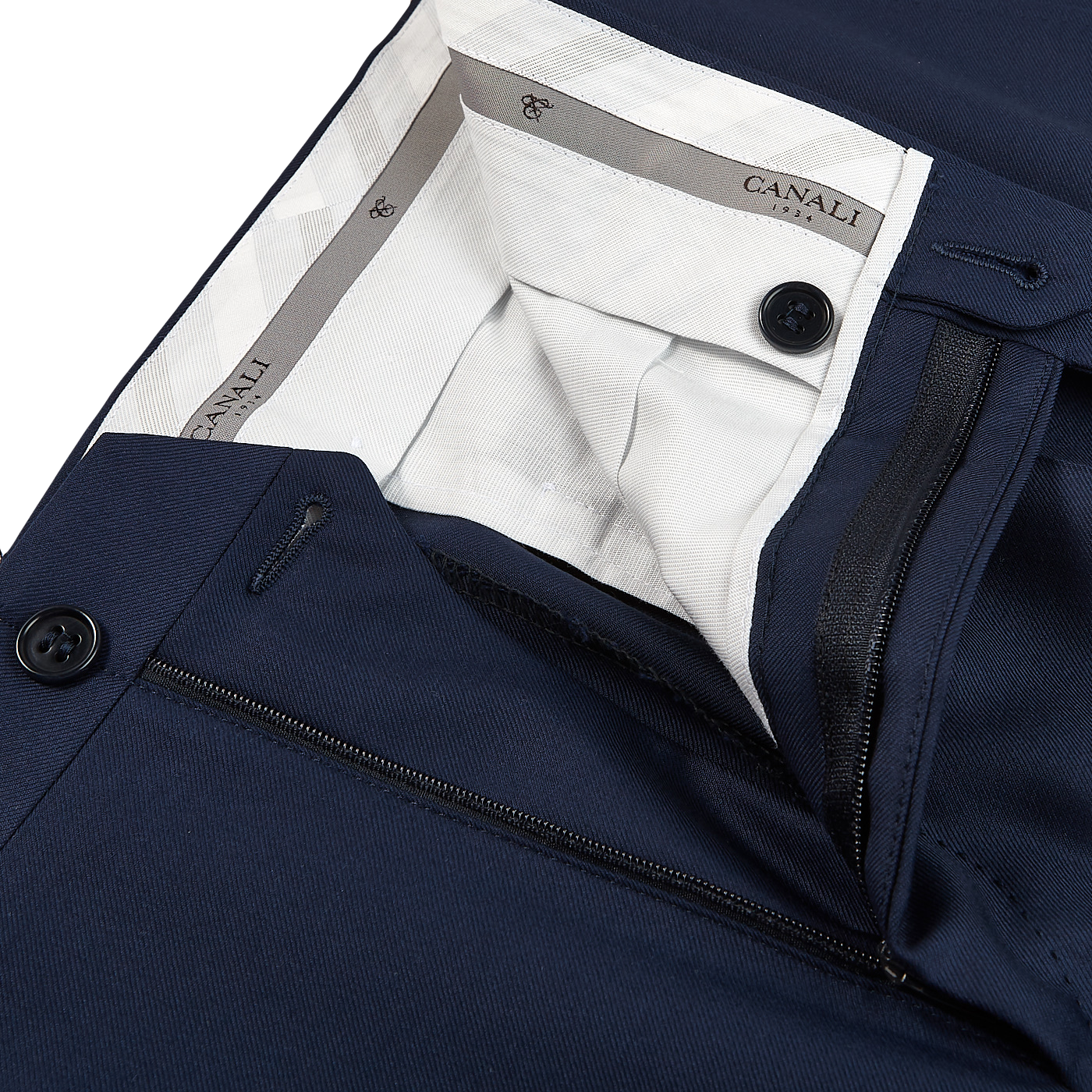 Canali Light Navy Flat Front Trousers Zipper