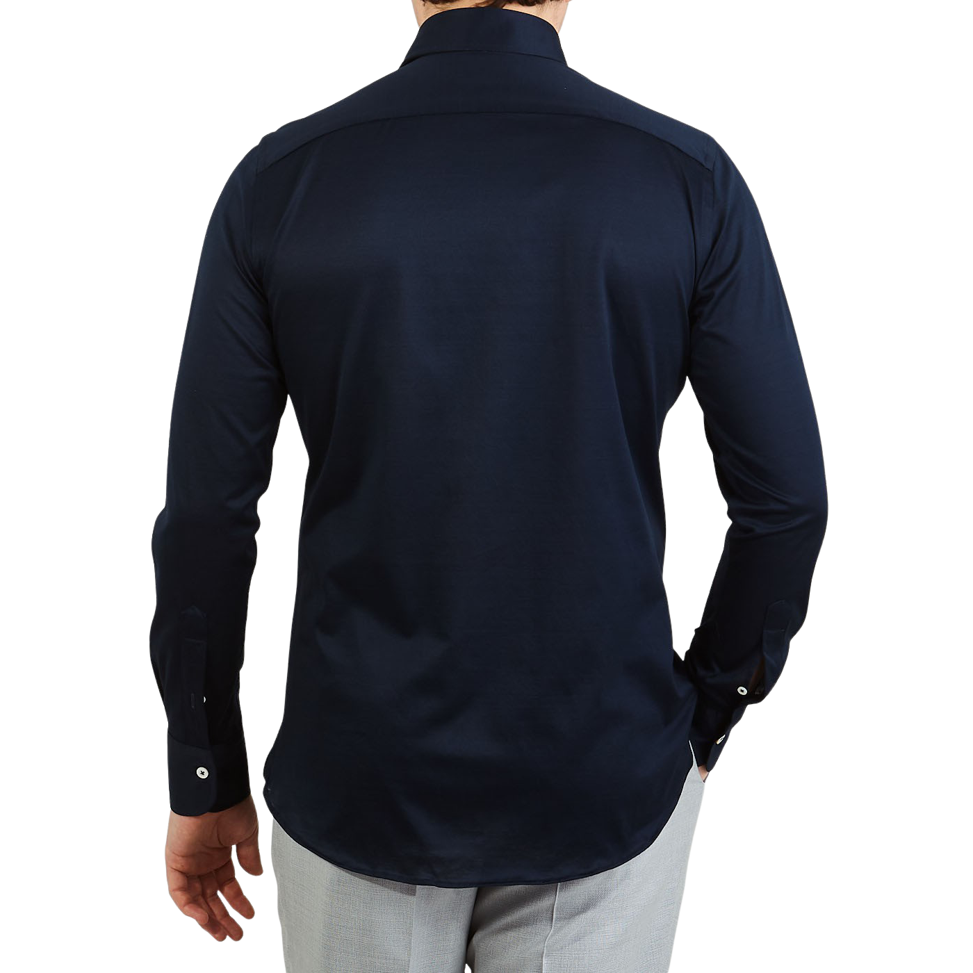 Canali Navy Cotton Jersey Casual Shirt Back