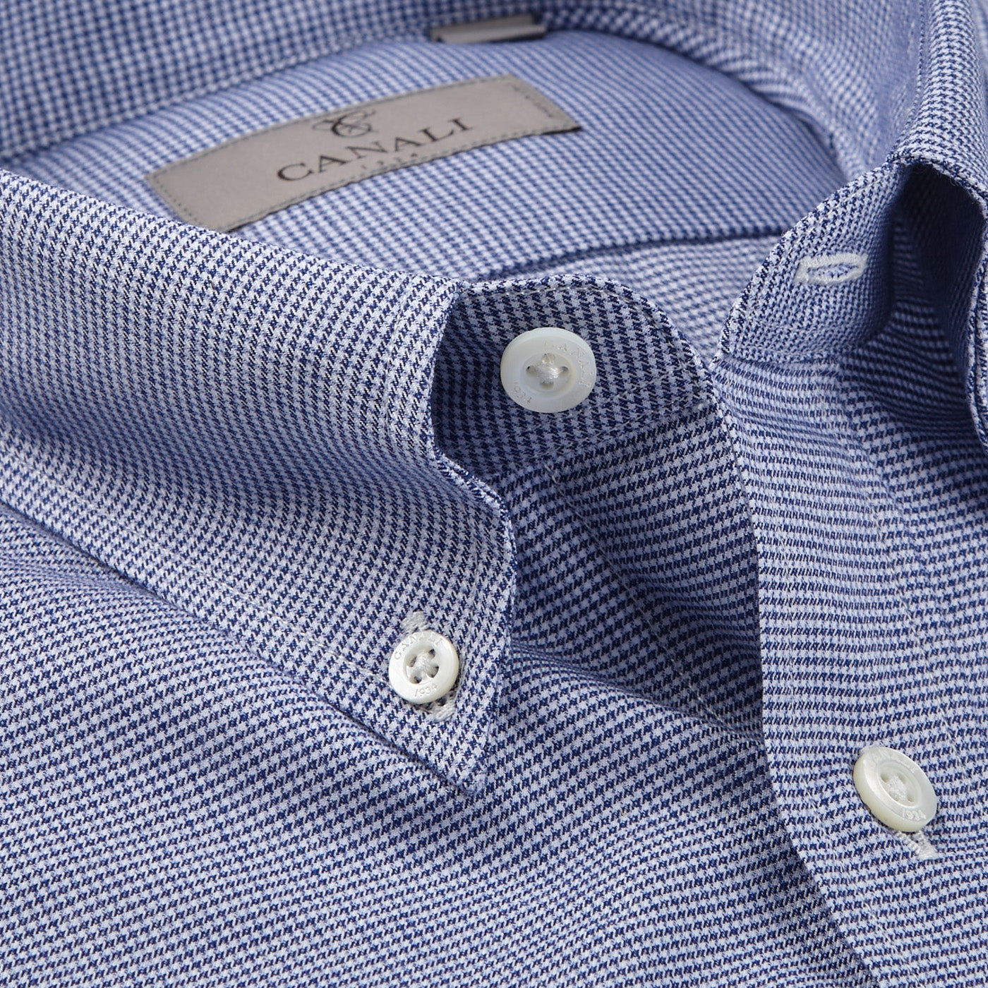 Canali Navy Cotton Puppytooth BD Casual Shirt Open