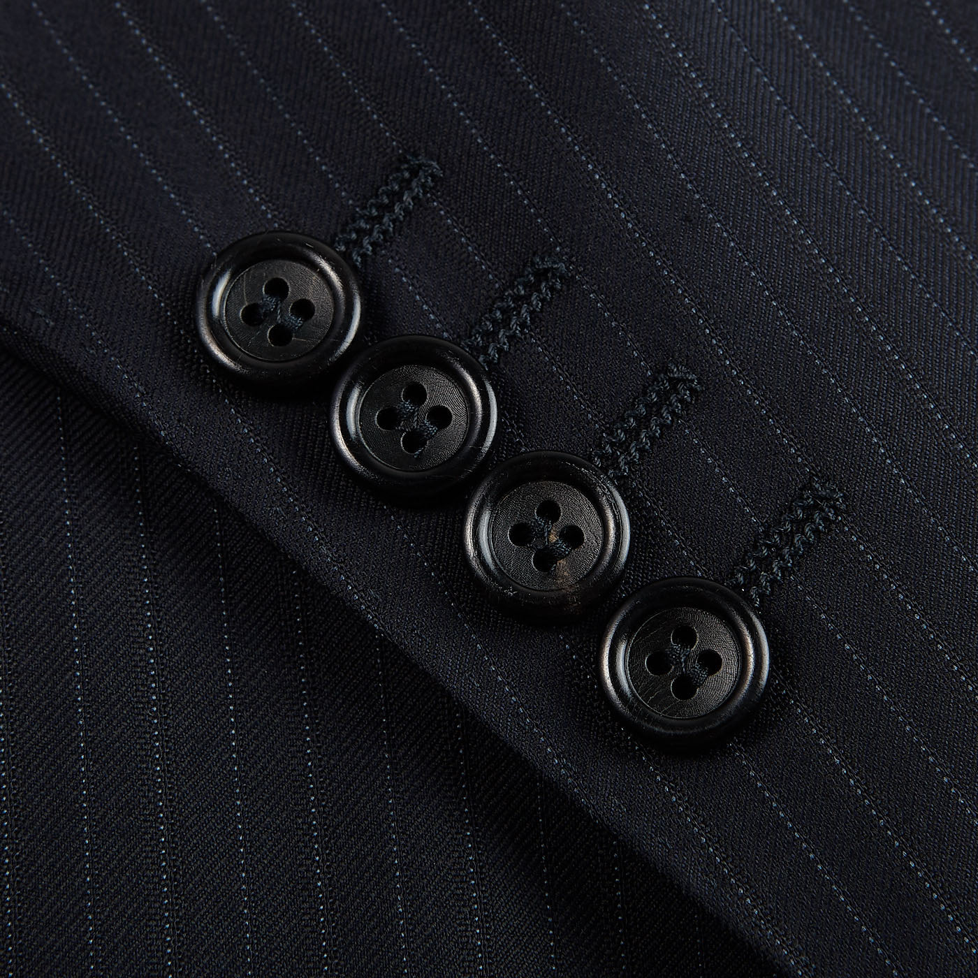 Canali Navy Pinstripe Super 150s Wool Drop 4 Suit Button