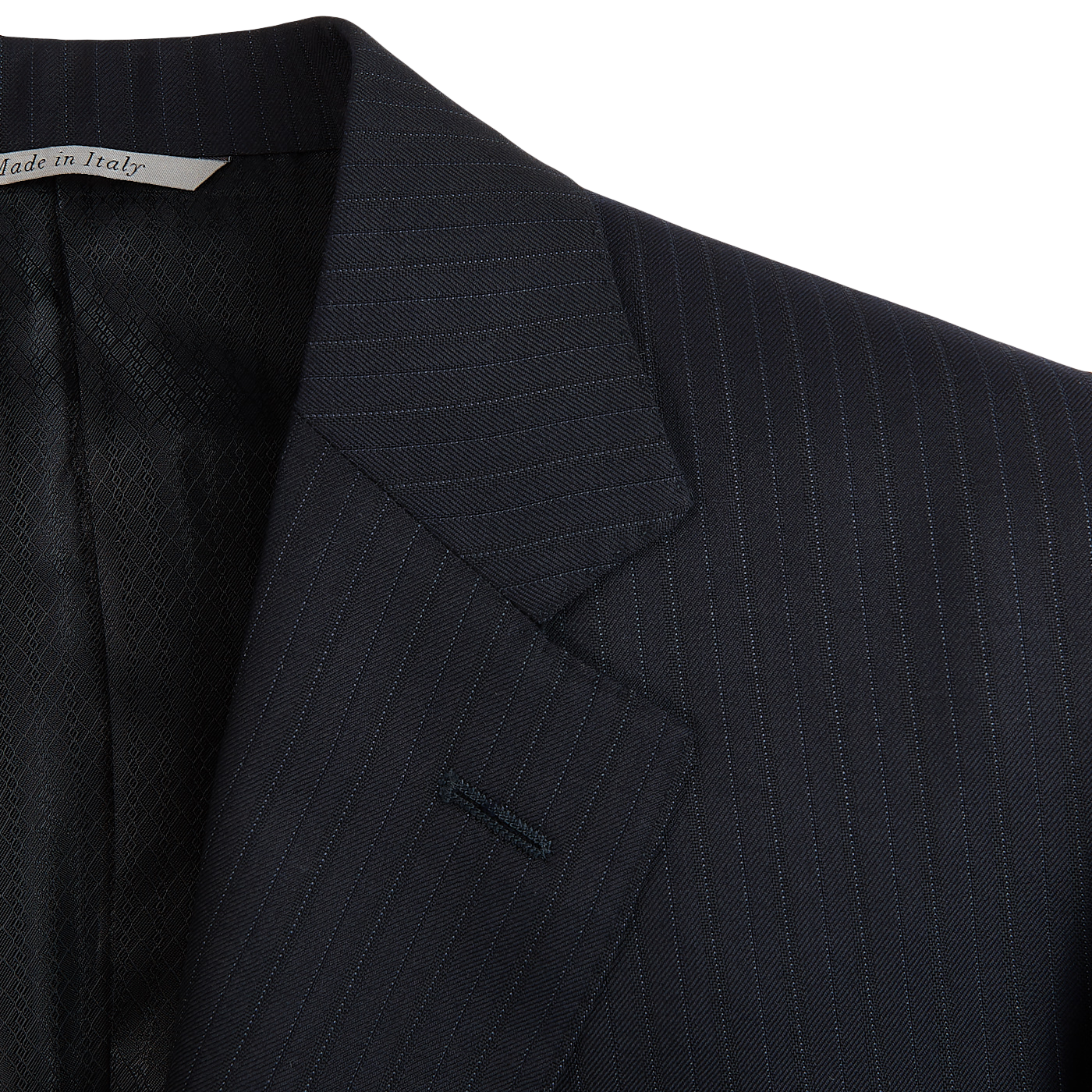 Canali Navy Pinstripe Super 150s Wool Drop 4 Suit Lapel