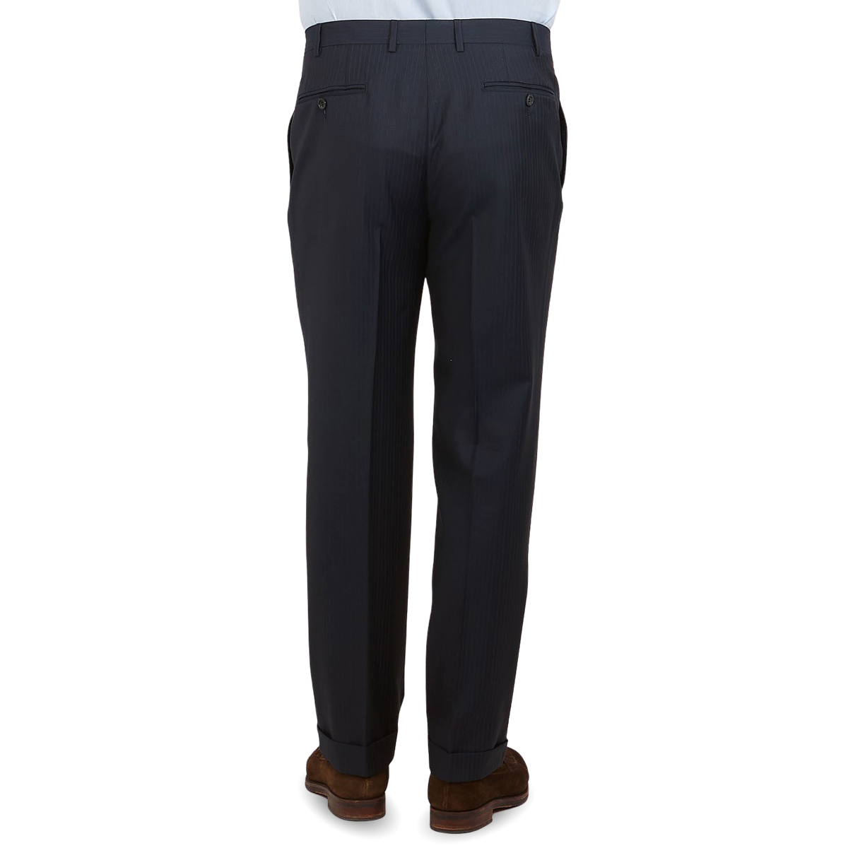 Canali Navy Pinstripe Super 150s Wool Drop 4 Suit Trousers Back
