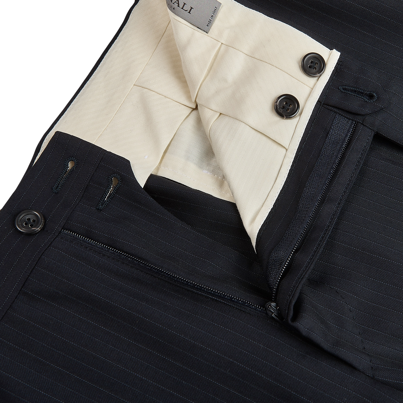 Canali Navy Pinstripe Super 150s Wool Drop 4 Suit Zipper