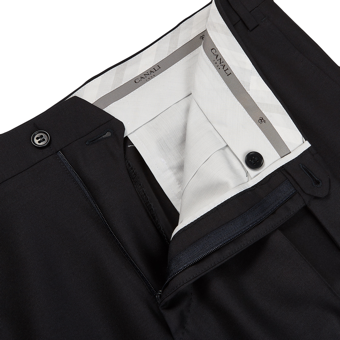 Canali Navy Plain Wool Trousers Zipper