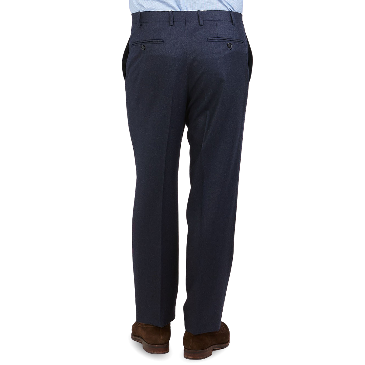 Canali Navy Wool Flannel Flat Front Trousers Back