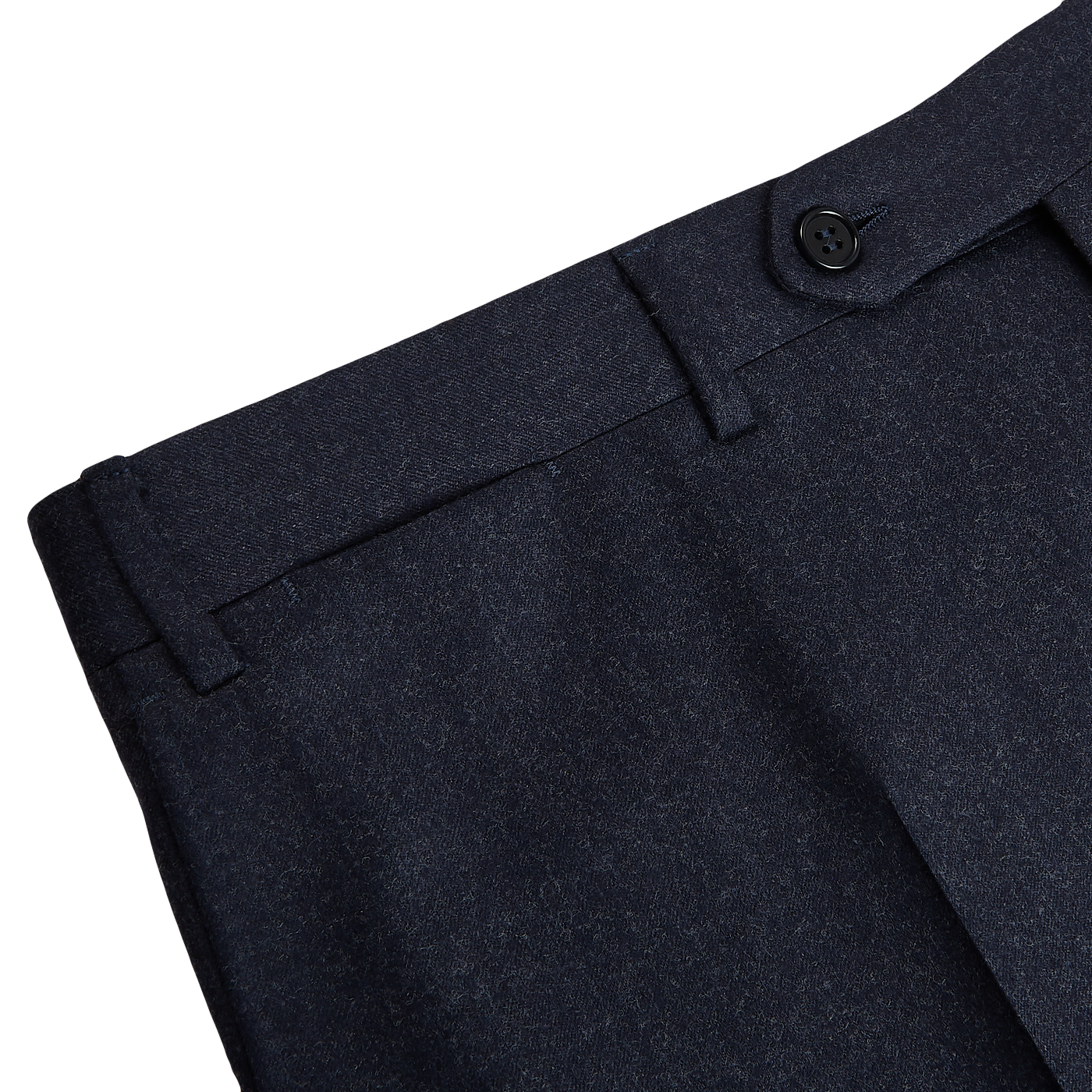 Canali Navy Wool Flannel Flat Front Trousers Edge