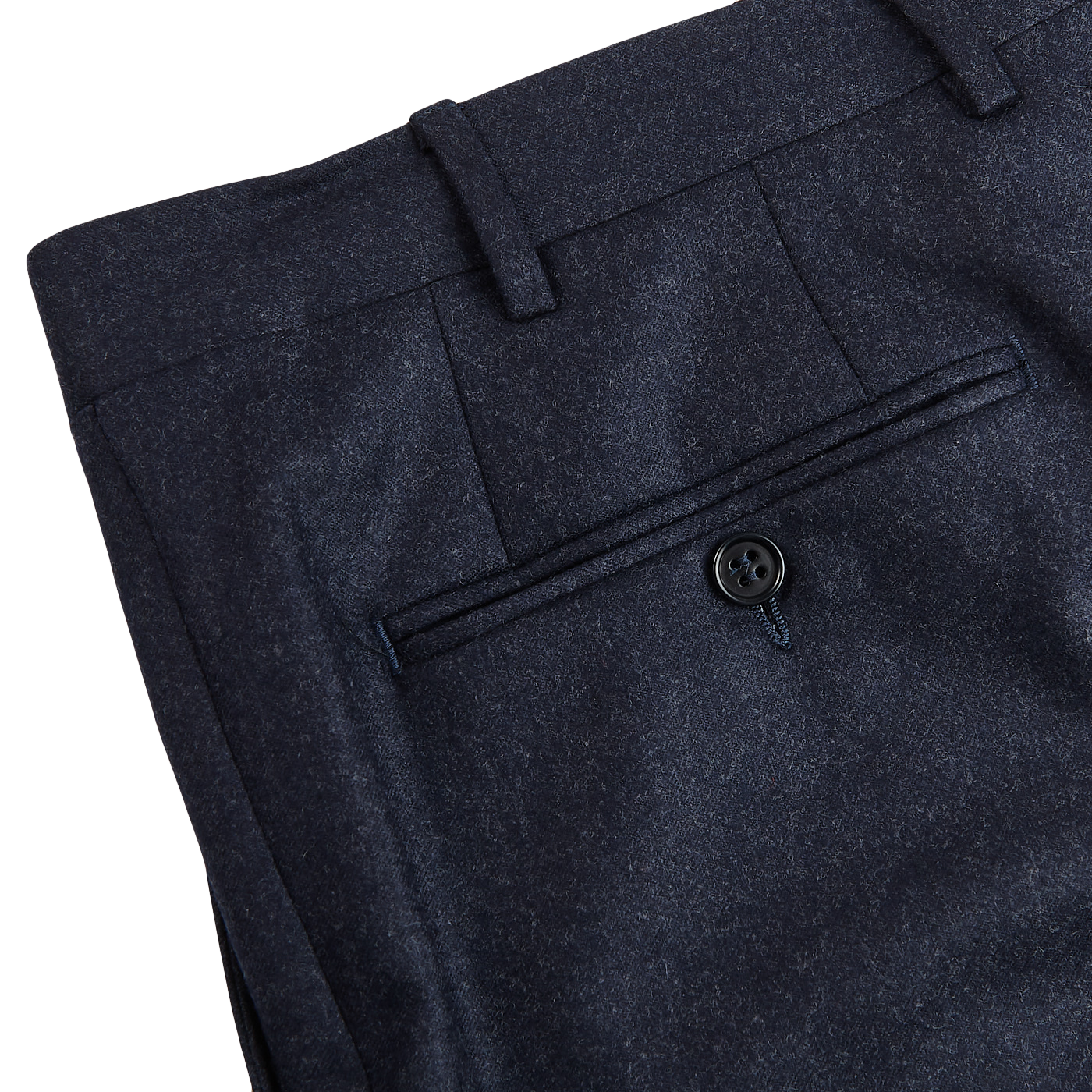 Canali Navy Wool Flannel Flat Front Trousers Pocket