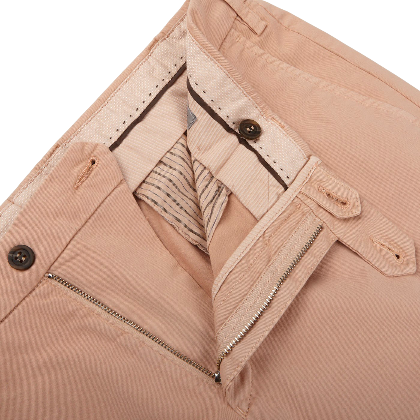 Canali Pink Beige Cotton Stretch Flat Front Chinos Zipper
