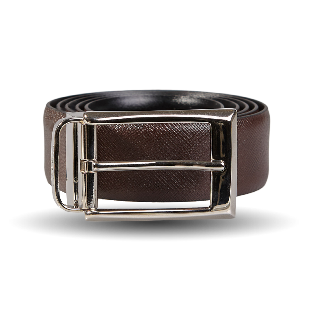 A Reversible Black Brown Leather 35mm Canali belt with a silver buckle.