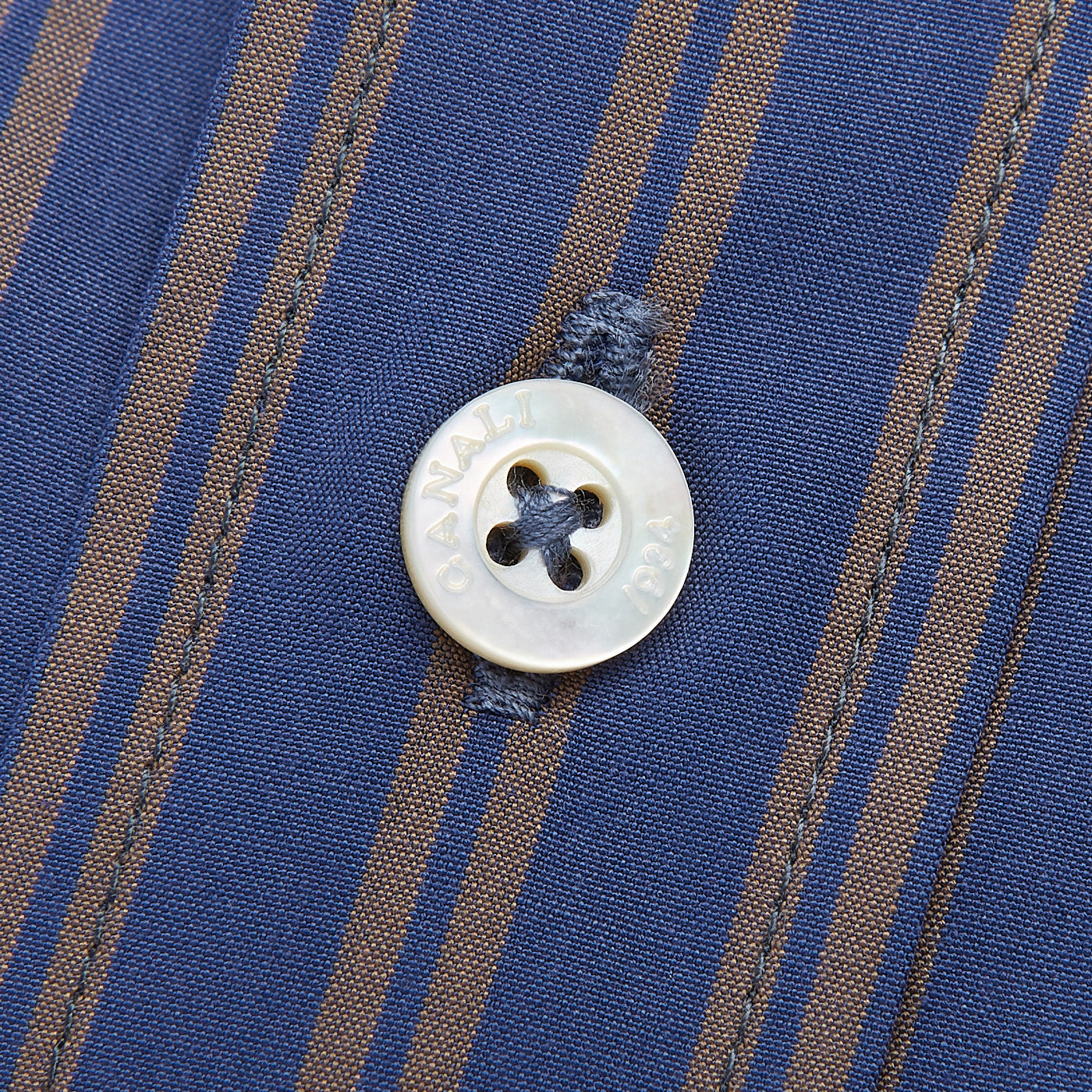 Canali Royal Blue Striped Cotton BD Shirt Button