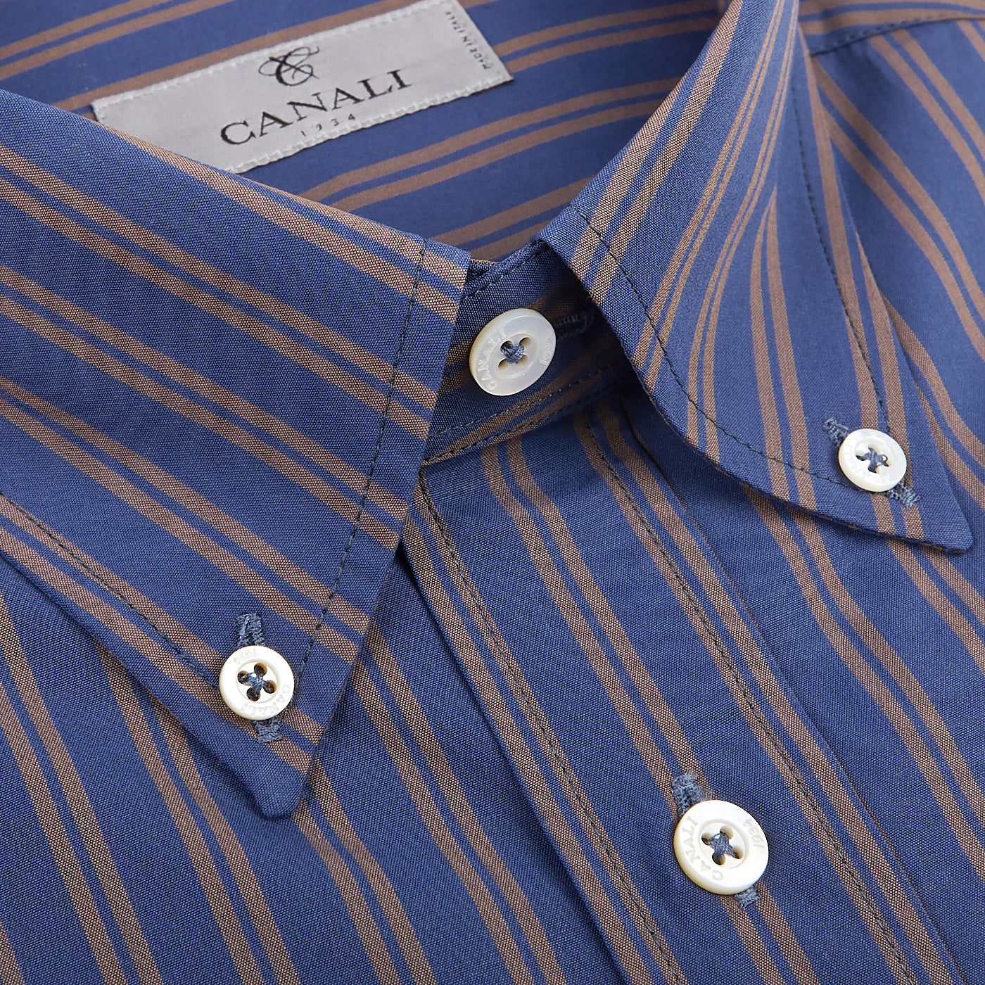 Canali Royal Blue Striped Cotton BD Shirt Closed