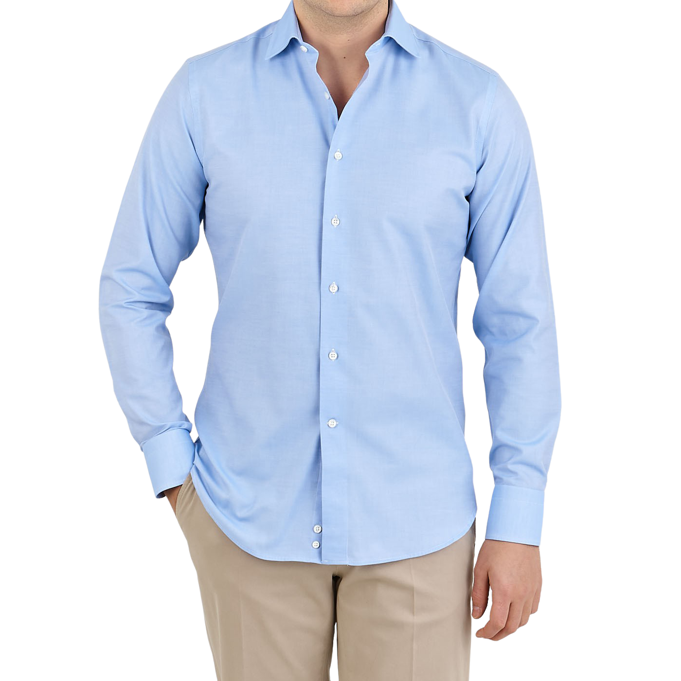 Canali Sky Blue Cotton Cut Away Shirt Front