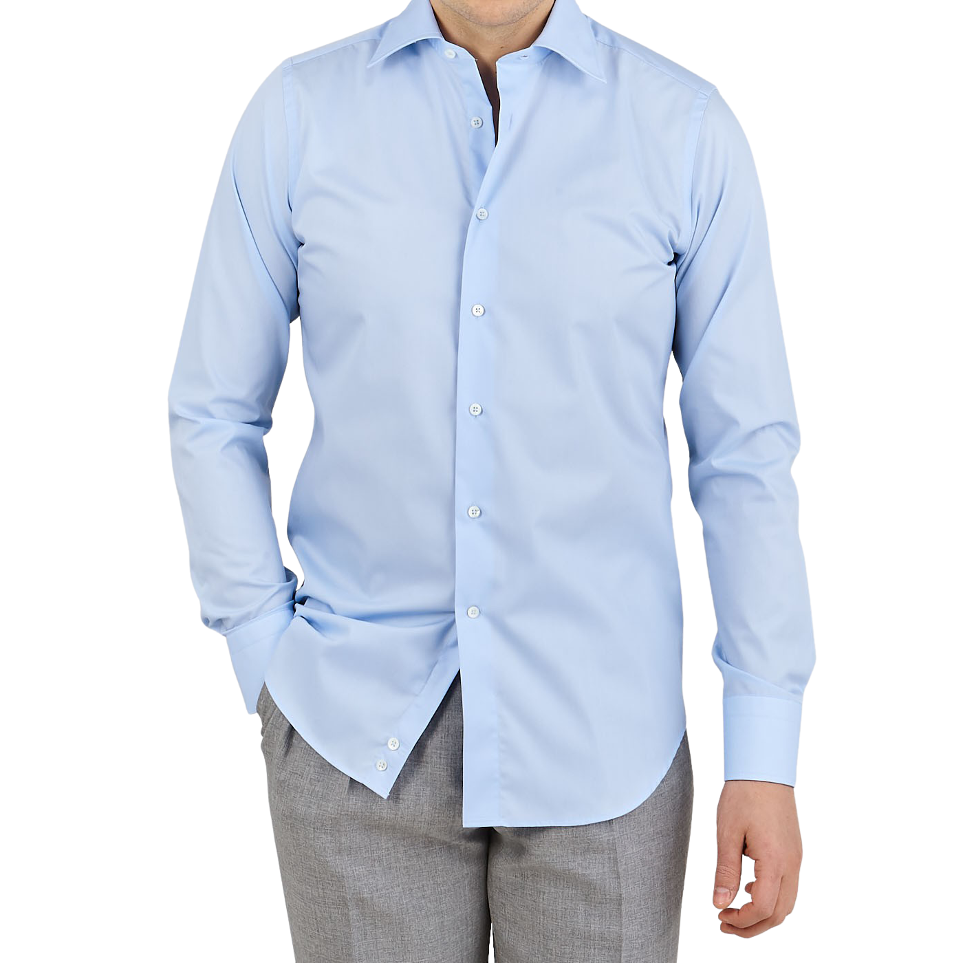 Canali Sky Blue Plain Cotton Shirt Front