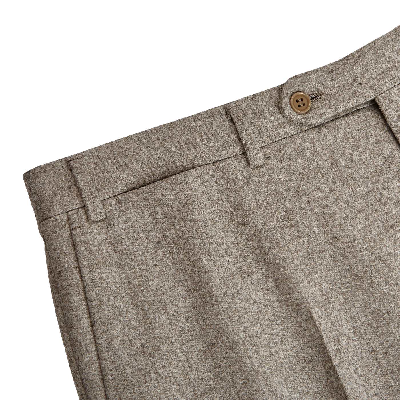 Canali Taupe Beige Wool Flannel Flat Front Trousers Edge