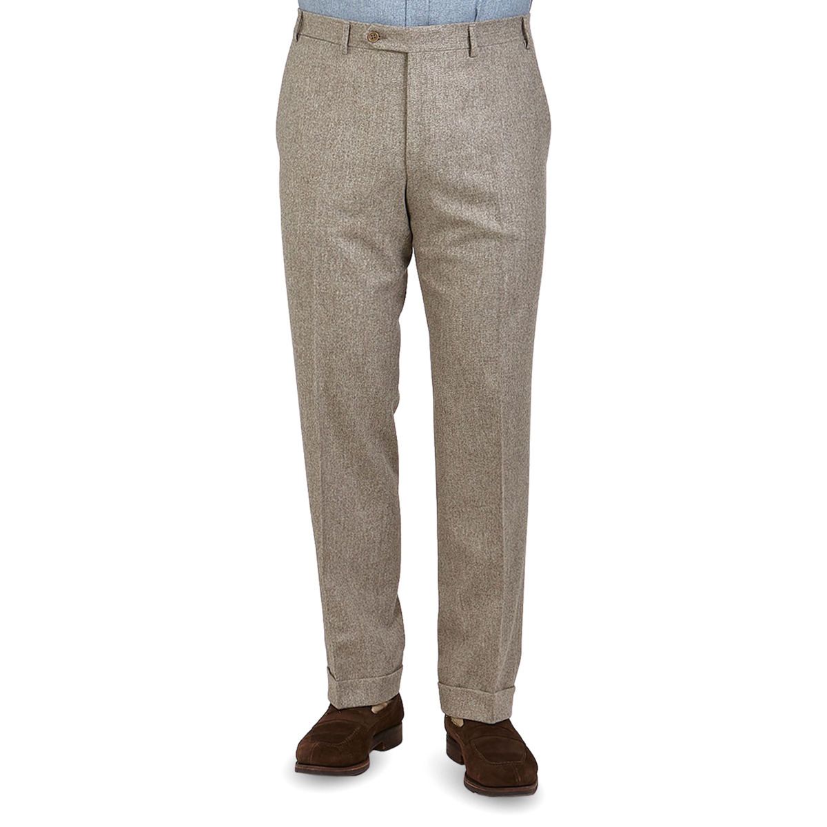 Canali Taupe Beige Wool Flannel Flat Front Trousers Front