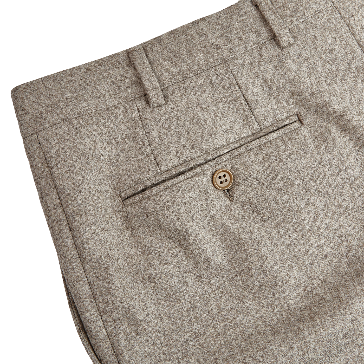 Canali Taupe Beige Wool Flannel Flat Front Trousers Pocket